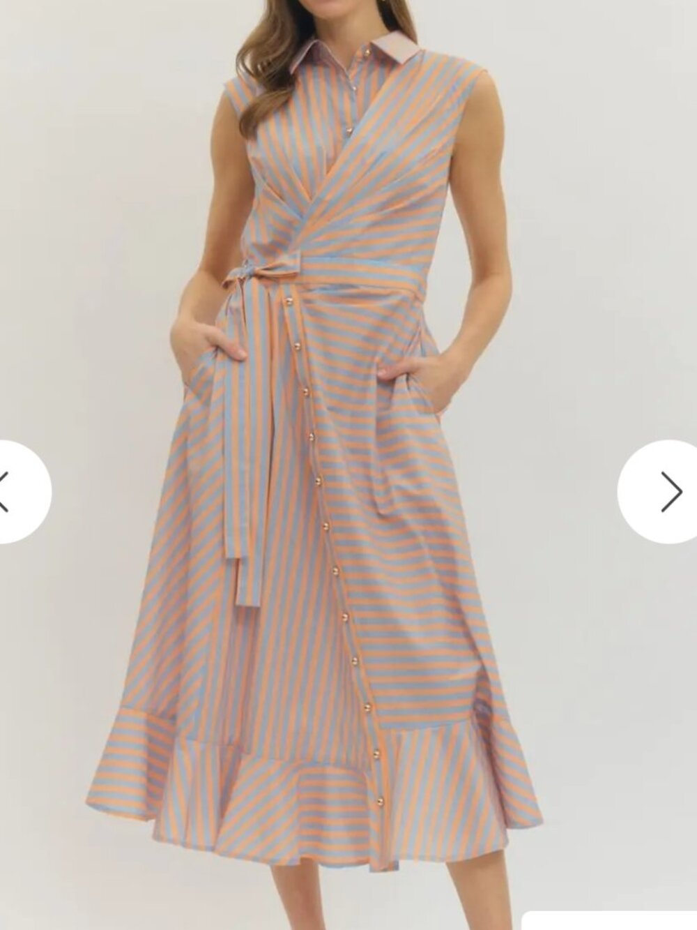 Sleeveless striped ruffle hem dress